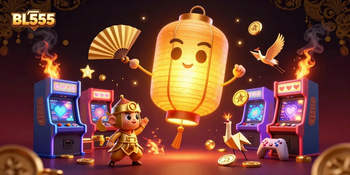 Immerse in the vibrant BL555 casino scene featuring dynamic characters and game elements.