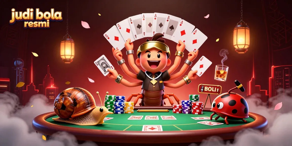 Enjoy thrilling moments at judi bola resmi with a vibrant poker scene featuring dynamic characters.