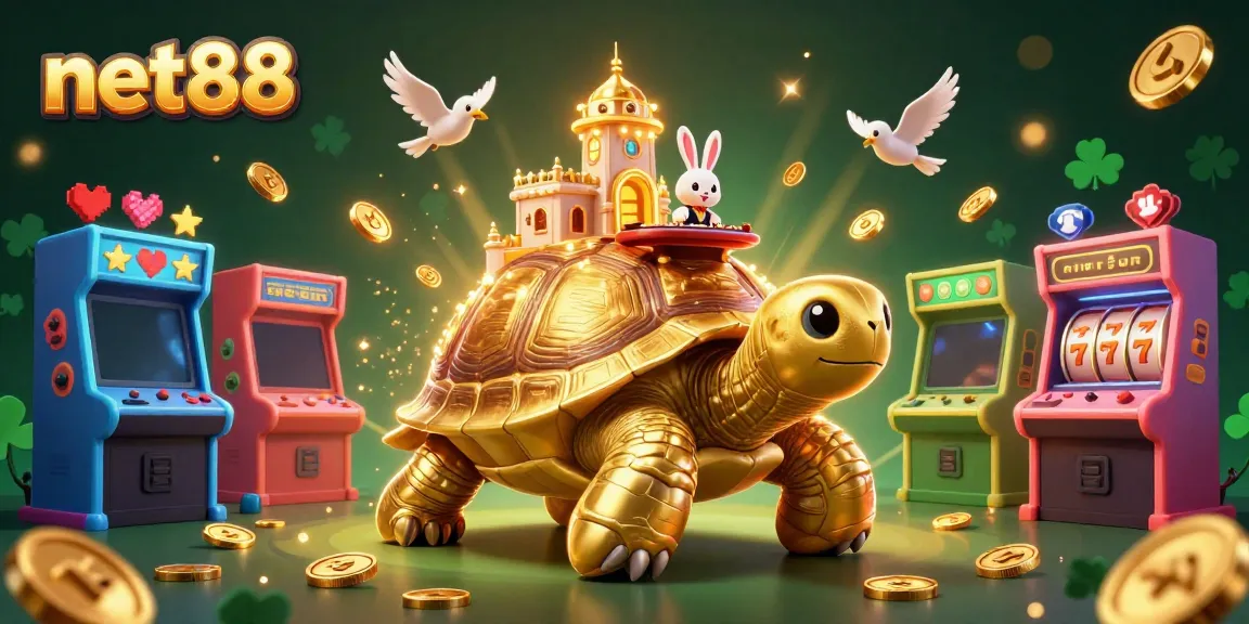 Engage with net88 in a vibrant 3D casino illustration featuring gold coins and dynamic game elements.