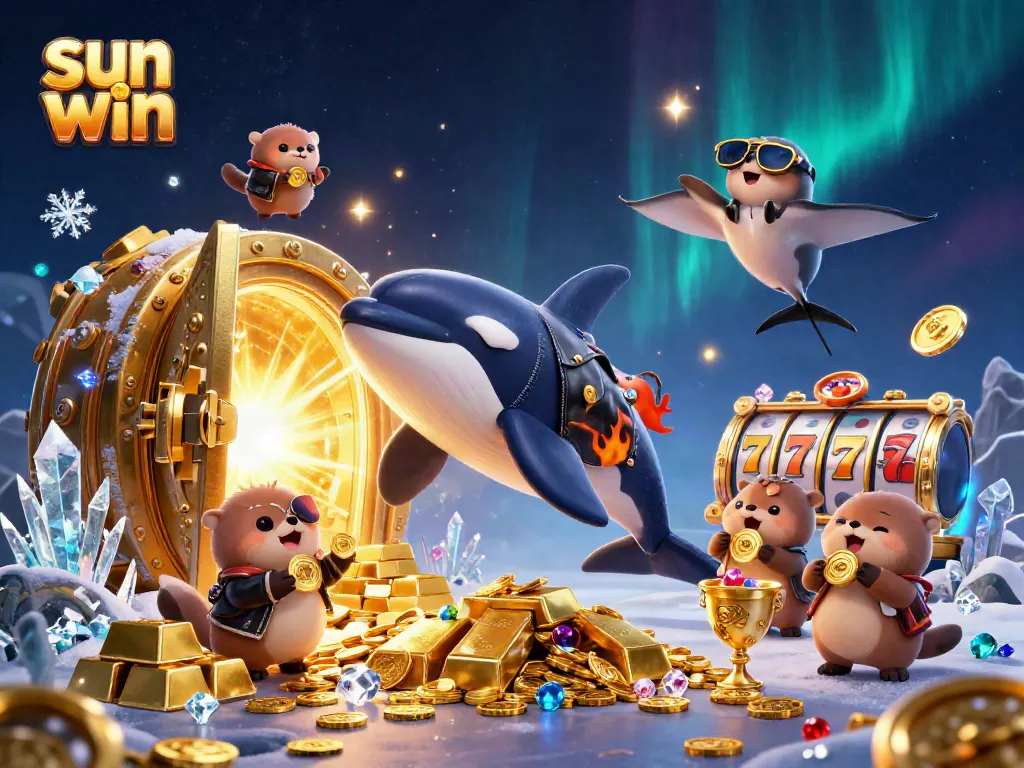 Experience the vibrant excitement of sun win with a dynamic underwater casino scene featuring orca and sea otters.