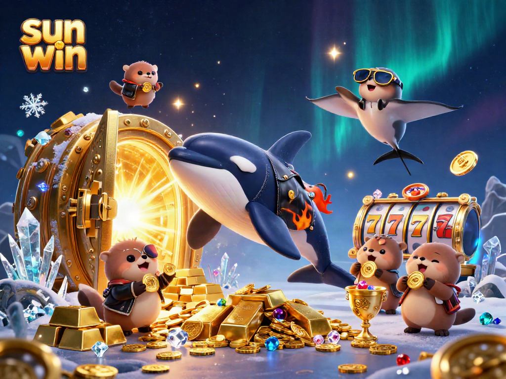 Experience the vibrant excitement of sun win with a dynamic underwater casino scene featuring orca and sea otters.