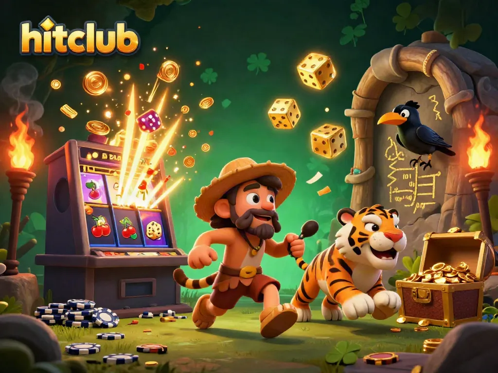 Hitclub offers thrilling slots and bonuses in a vibrant prehistoric casino scene.
