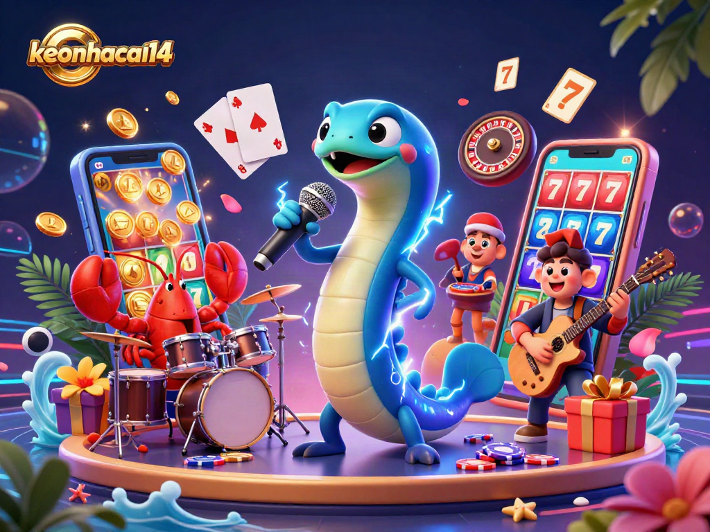 Join keonhacai14 in an exhilarating underwater casino performance with vibrant game elements.