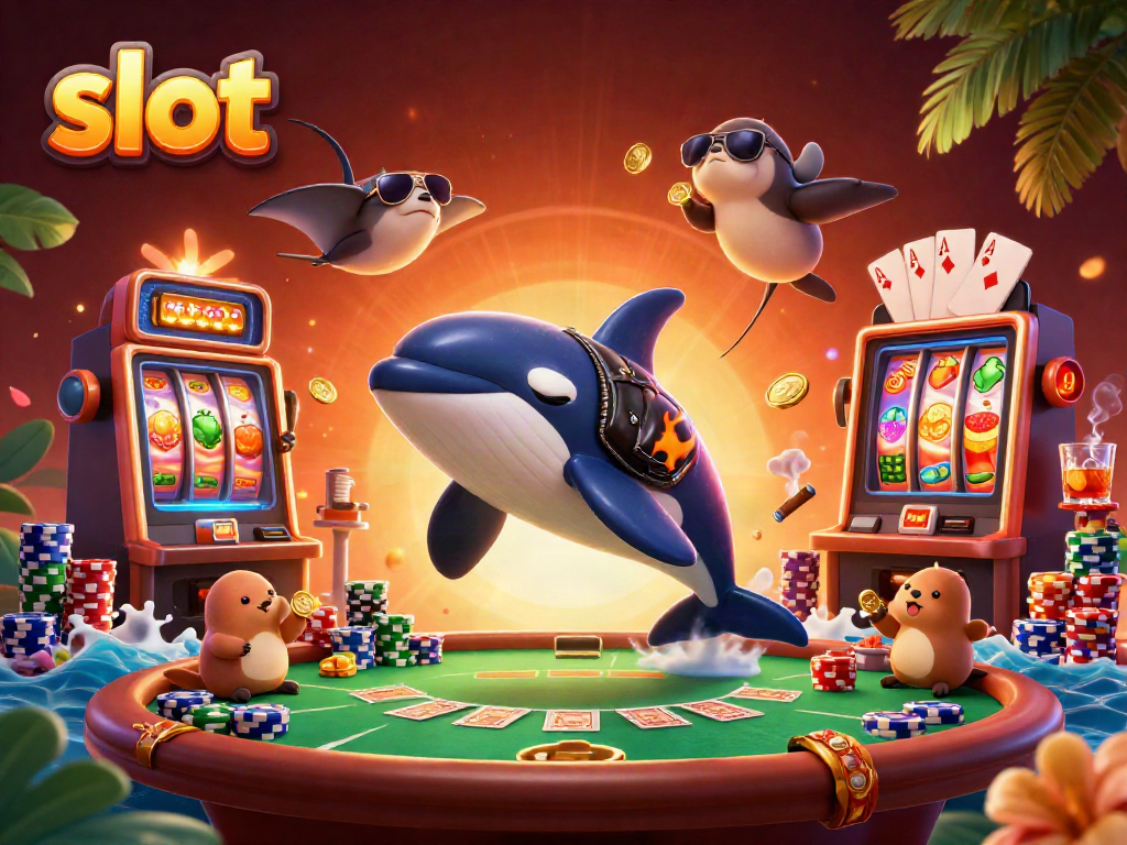 Experience thrilling slot action with vibrant characters and casino elements in a dynamic scene.