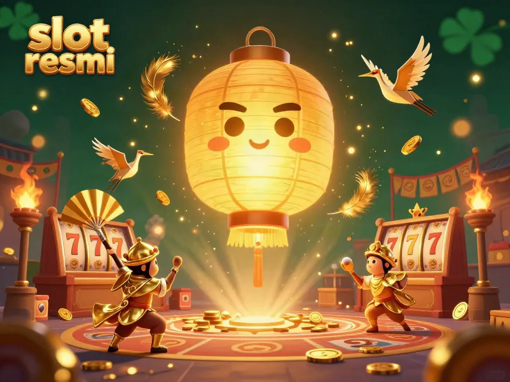 Experience the thrill of slot resmi with a vibrant scene featuring a golden lantern spirit and dynamic casino elements.