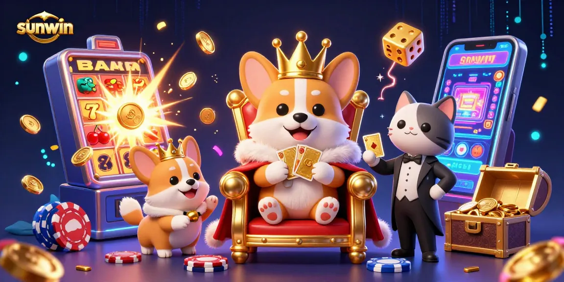 Experience thrilling wins at sunwin with an ultra-detailed illustration of corgis celebrating a jackpot explosion!