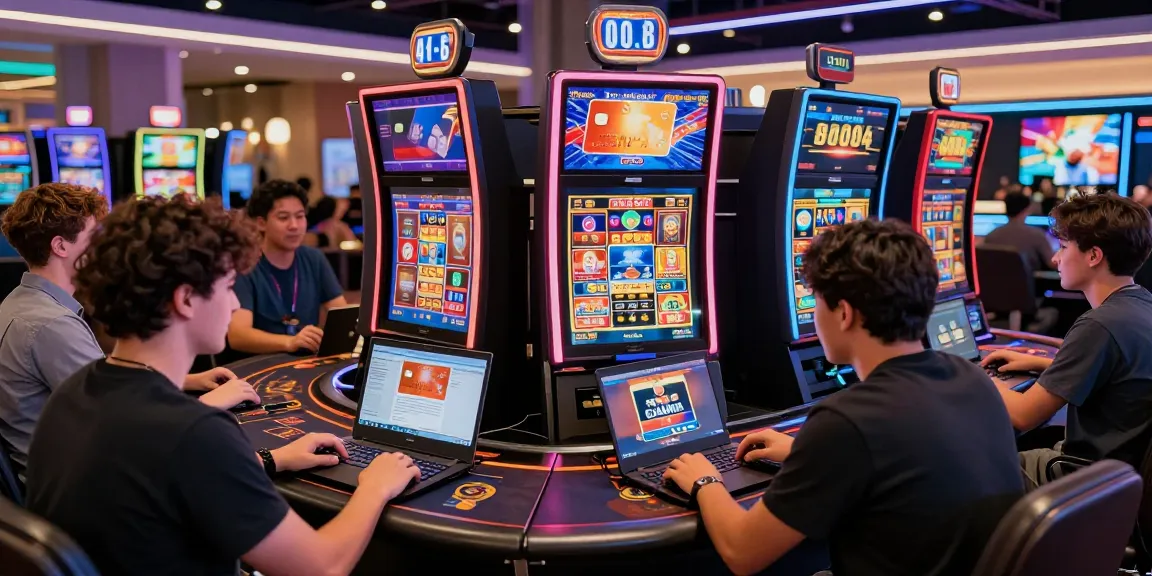 Players enjoying credit card casinos at https://brcs.co.uk surrounded by vibrant slot games and bonuses.